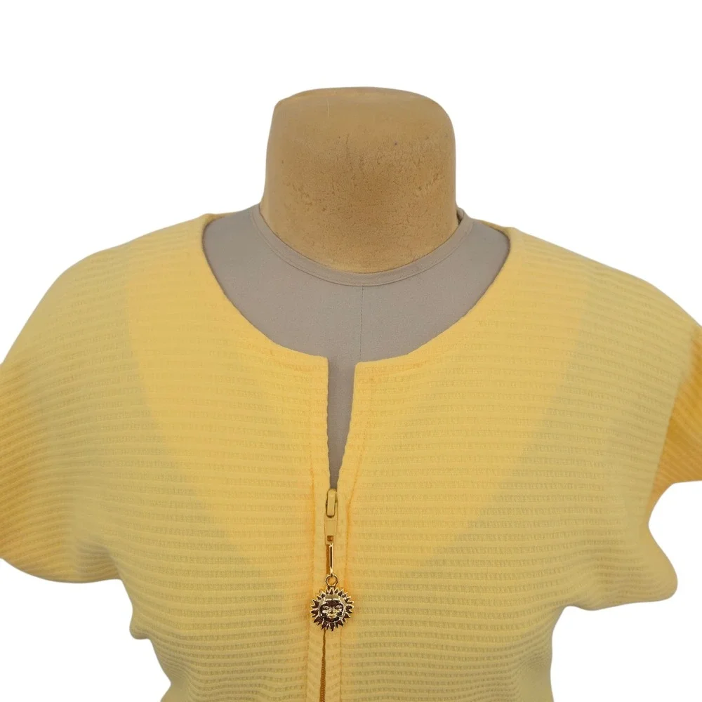 Stan Herman Yellow Textured Zip Front Lounger Robe Sun Zipper Pull Womens XL